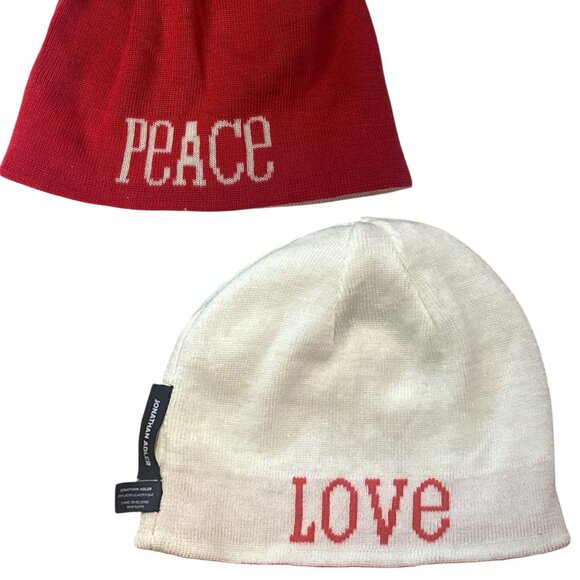 Share Jonathan Adler Peace Love Reversible Pink Winter Beanie One Size - Picture 3 of 9